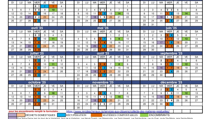 Calendrier des collectes 2025