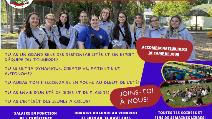 Offre d'emploi Accompagnatrice camp de jour 2026