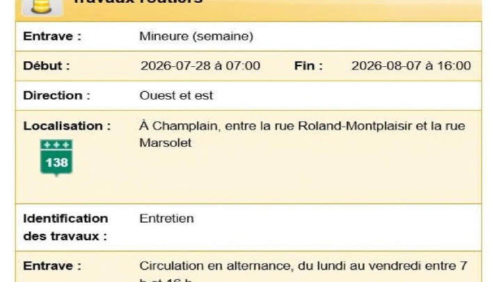 Entraves routes 138 et 359 à Champlain