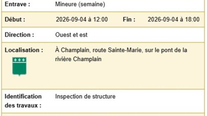 Info-Transport - Entrave sur la route Ste-Marie