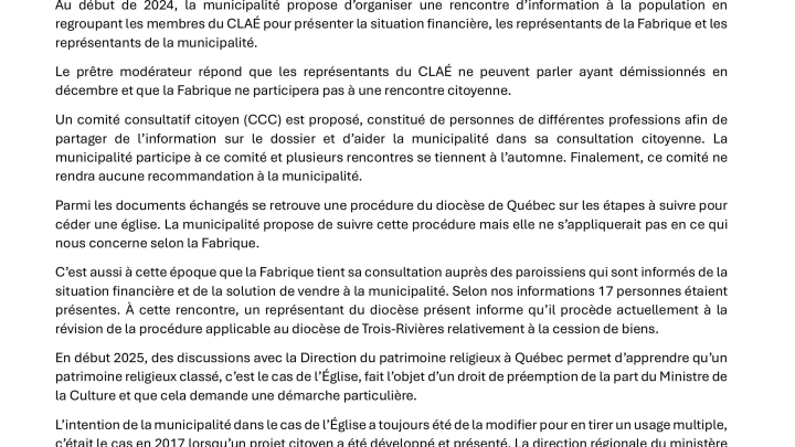 Position de la Municipalité, 3 oct 2025