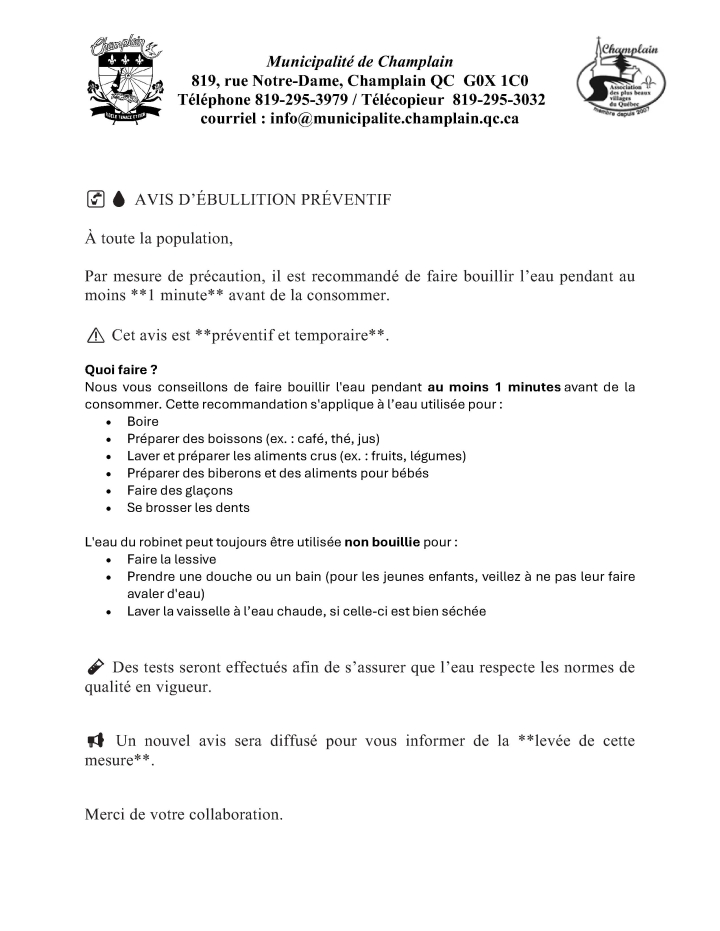 Avis d'ébullition préventif