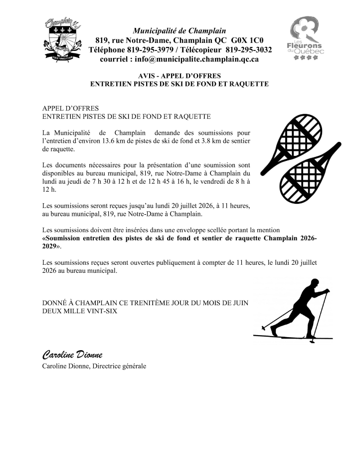 Appel d'offres - Entretien des pistes de ski de fond et de sentiers de raquette