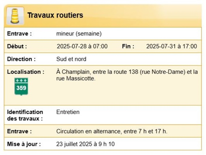 AVIS - Travaux routiers