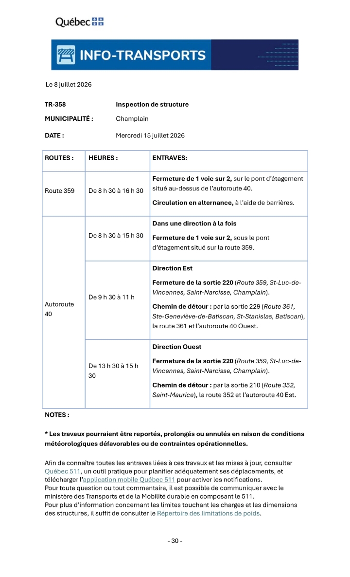 Info-transports - Inspection de structure