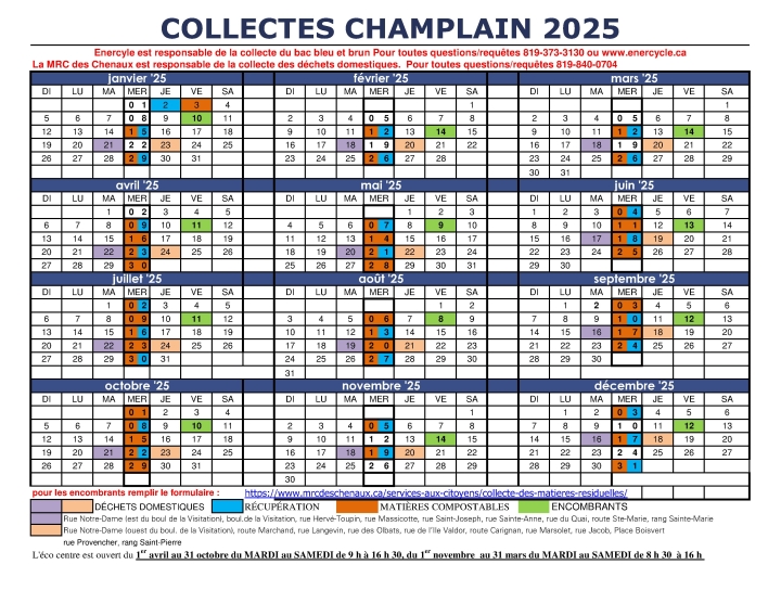 Calendrier des collectes 2025