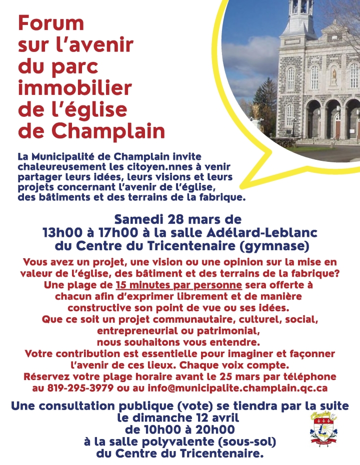 Forum sur l'avenir du parc immobilier de l'église de Champlain
