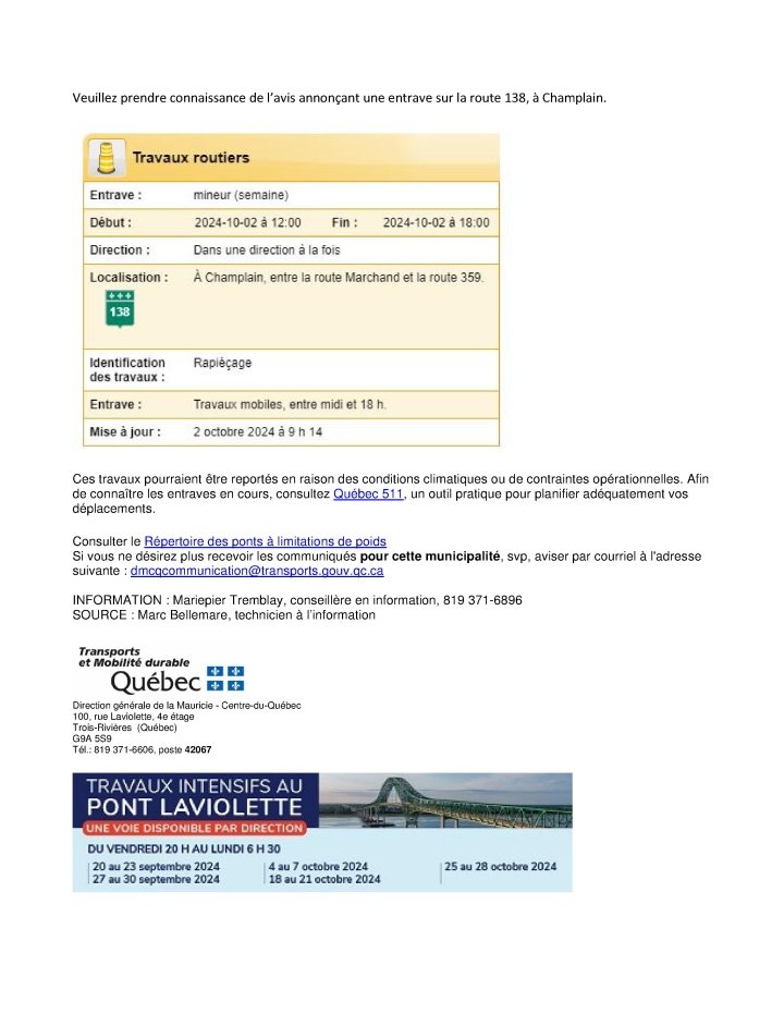 Avis - Ministère des Transports