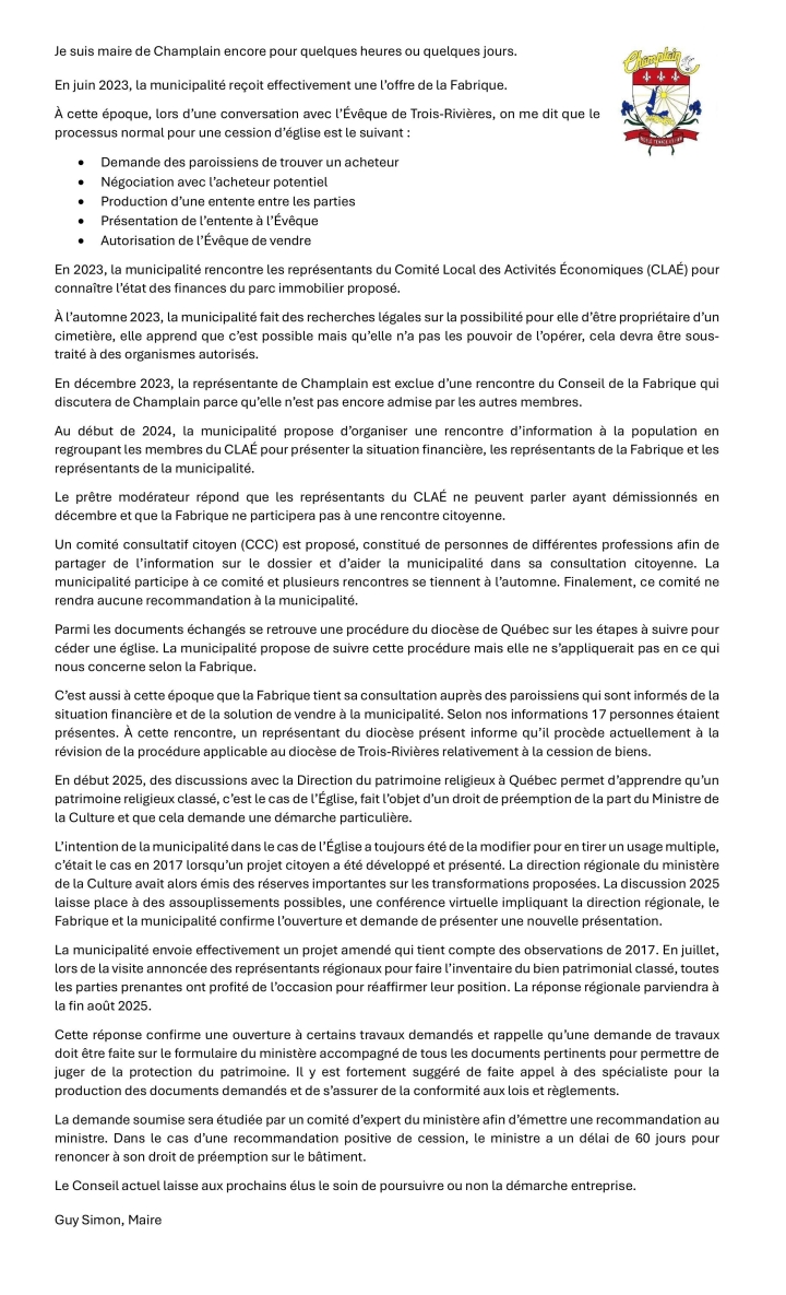 Position de la Municipalité, 3 oct 2025